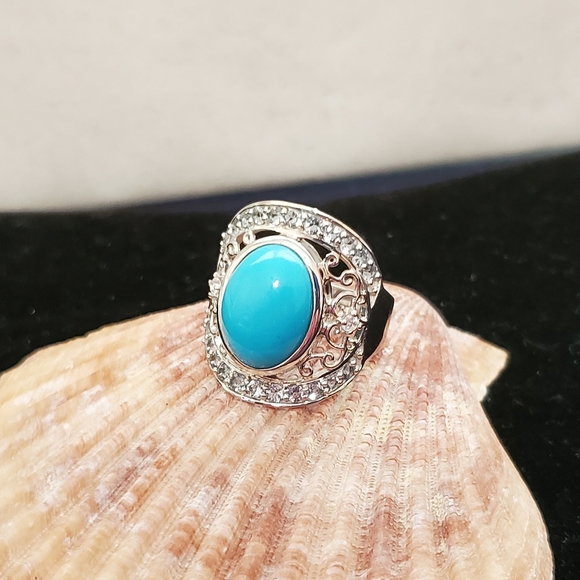 Sterling Turquoise Blue Topaz Ring 7.25 - Picture 6 of 15